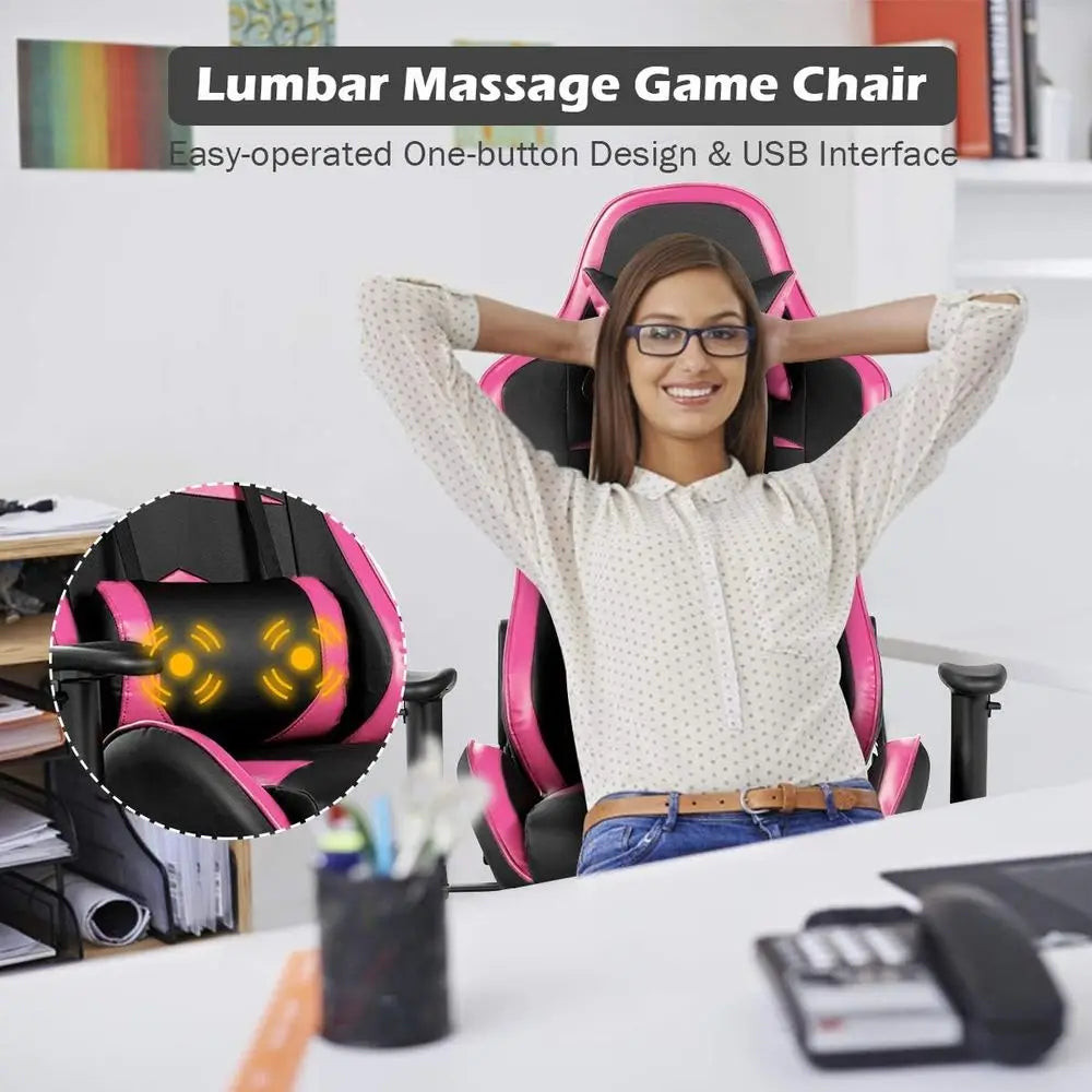 Ergonomic High-Back PU Leather Swivel Gaming Chair with Reclining Backrest, Adjustable Seat Height and Footrest