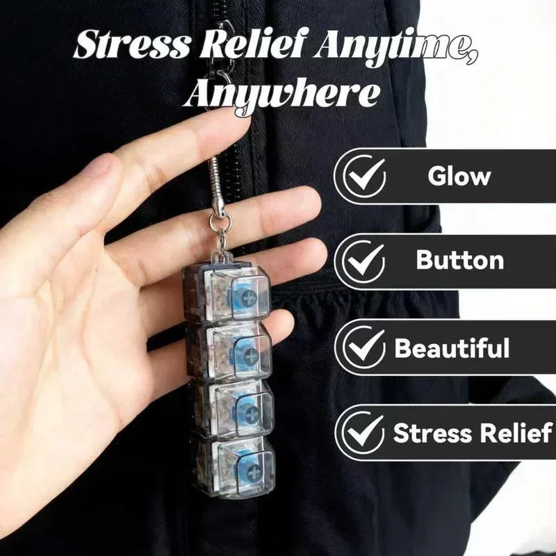 Keyboard Fidget Toy Mini Gift Led Light Up Keychain Stress Relief Toy Transparent Four Key Clicker Office Desk Kids Birthday