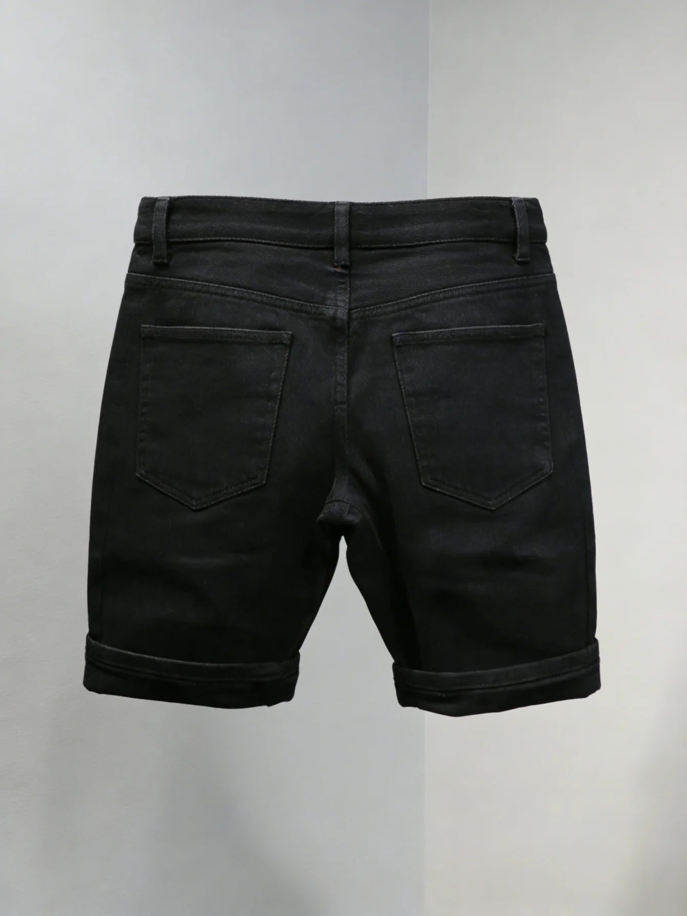 Plain Jeans Black Slim Denim Shorts For Man Light Retro Harajuku Style No accessories or belts included