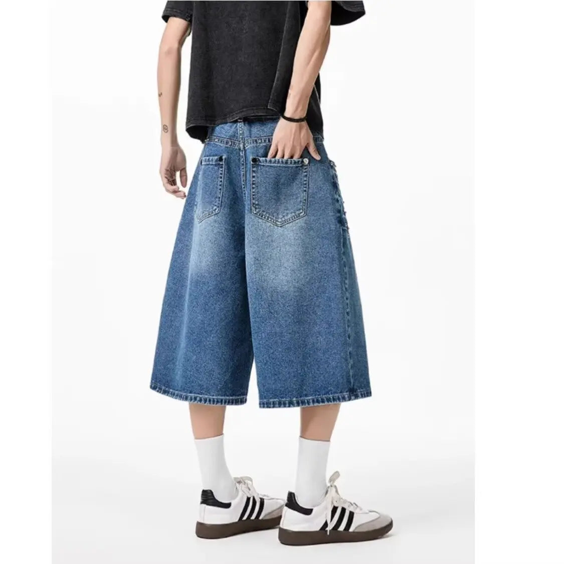 Summer American-style Design Niche Denim Cropped Pants For Men Washed Loose Mid-length Short Jeans