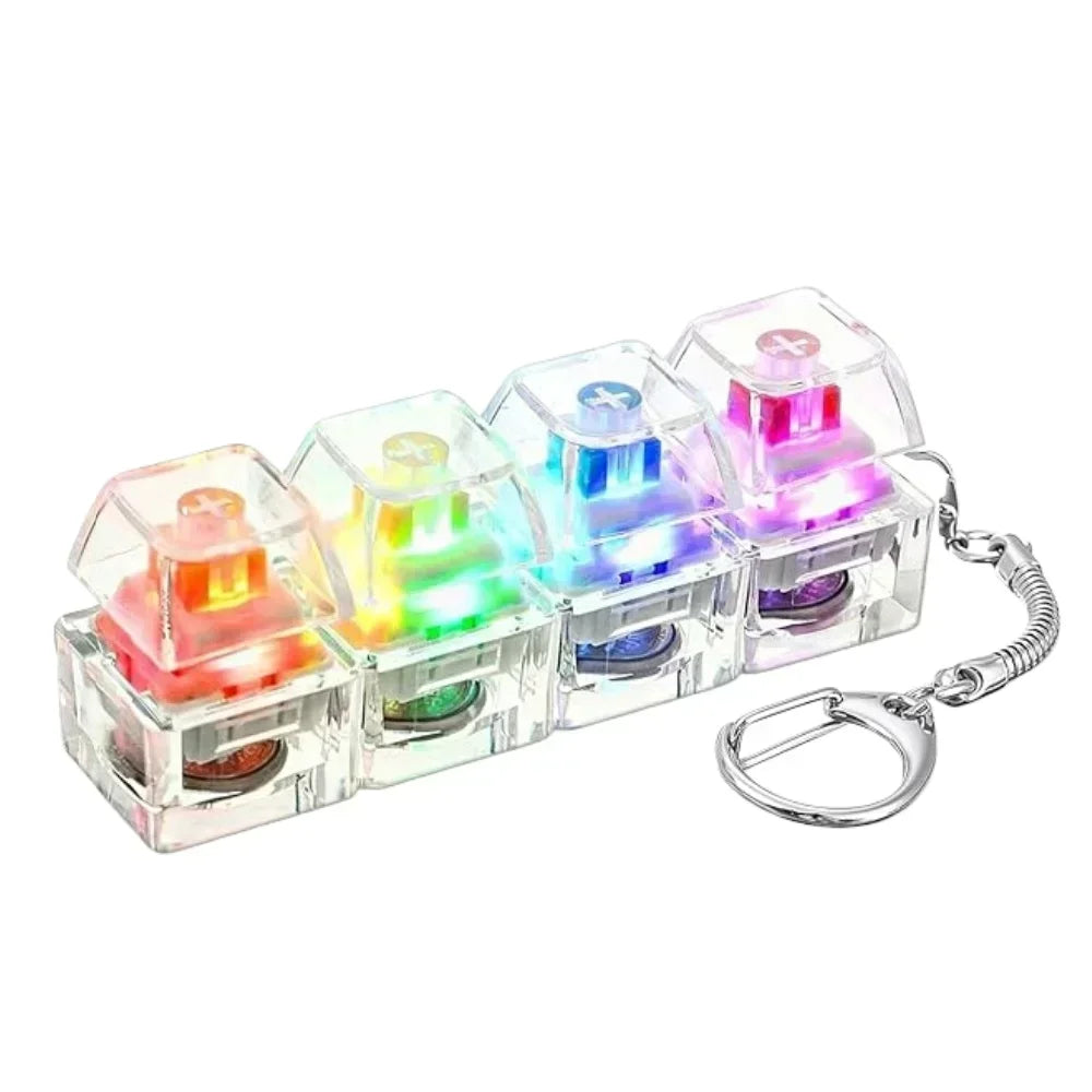 Keyboard Fidget Toy Mini Gift Led Light Up Keychain Stress Relief Toy Transparent Four Key Clicker Office Desk Kids Birthday