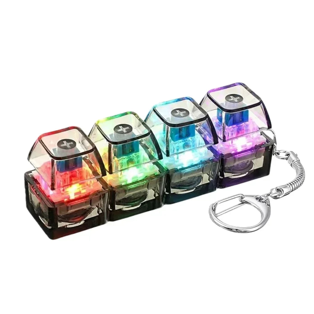 Keyboard Fidget Toy Mini Gift Led Light Up Keychain Stress Relief Toy Transparent Four Key Clicker Office Desk Kids Birthday