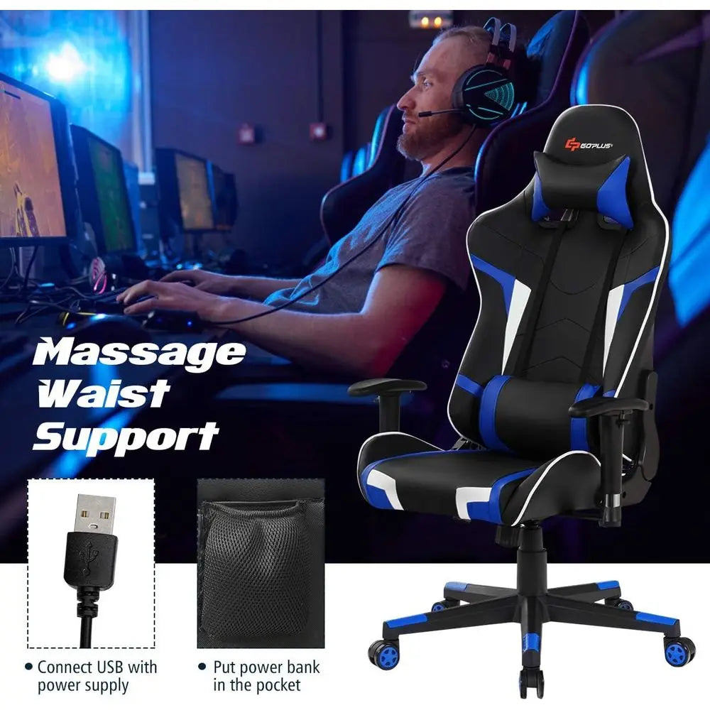 Ergonomic Reclining Racing-Style Gaming Chair with High Back, PU Leather, Adjustable Armrests & Swivel Base