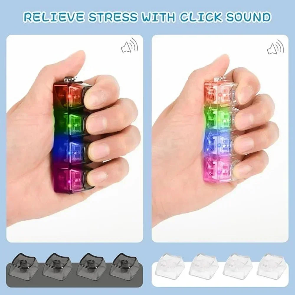 Keyboard Fidget Toy Mini Gift Led Light Up Keychain Stress Relief Toy Transparent Four Key Clicker Office Desk Kids Birthday