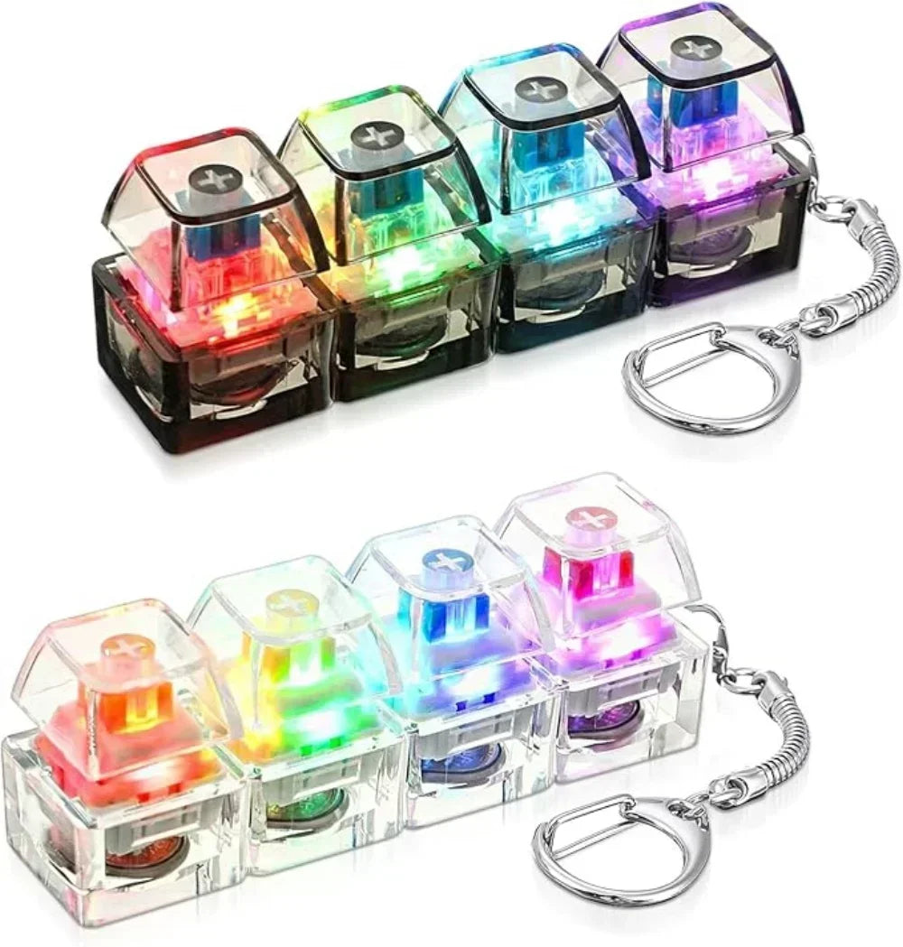 Keyboard Fidget Toy Mini Gift Led Light Up Keychain Stress Relief Toy Transparent Four Key Clicker Office Desk Kids Birthday