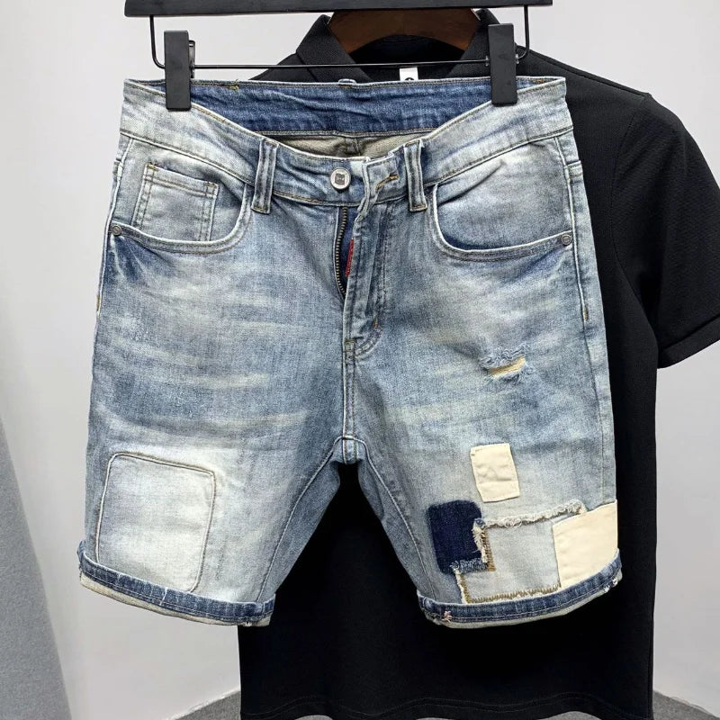 Straight Male Denim Shorts Ripped Jorts Distressed Retro Baggy Men's Short Jeans Pants Fitted Designer Y2k With Vintage Xl