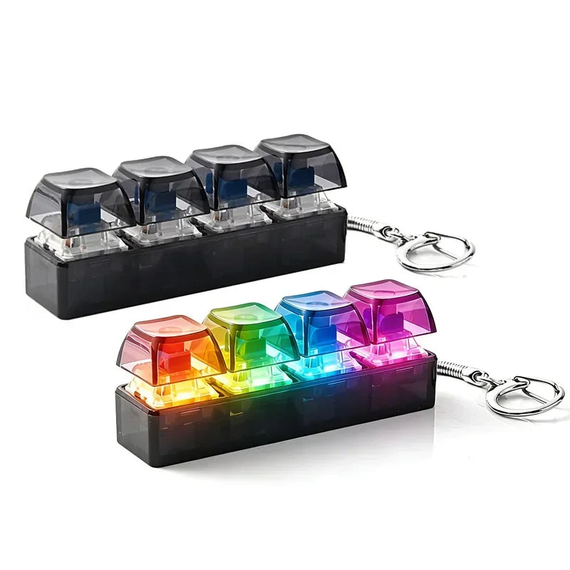 Keyboard Fidget Toy Mini Gift Led Light Up Keychain Stress Relief Toy Transparent Four Key Clicker Office Desk Kids Birthday