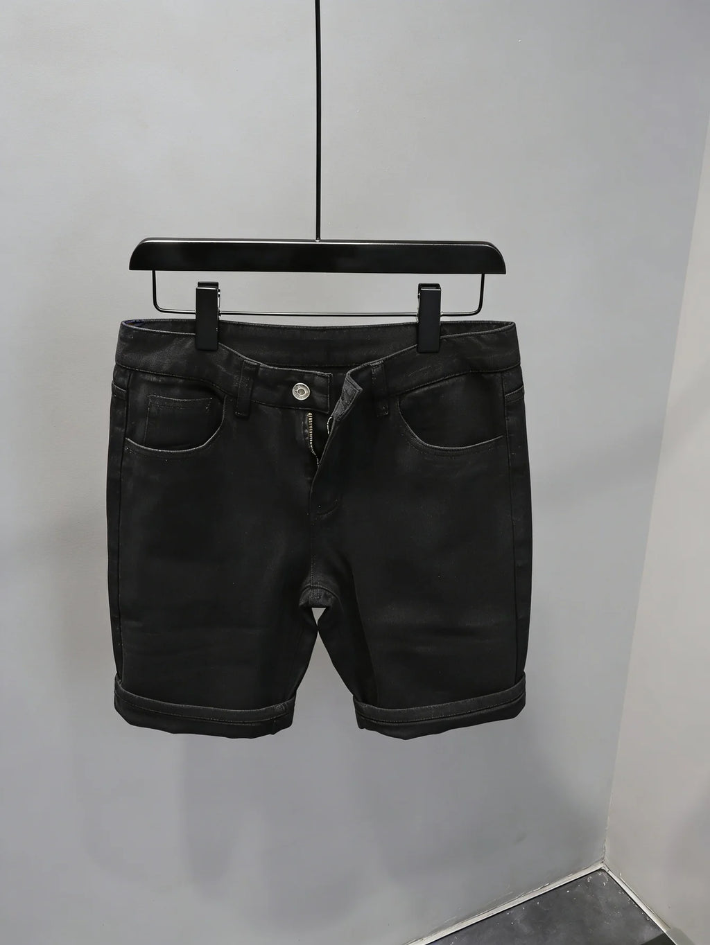 Plain Jeans Black Slim Denim Shorts For Man Light Retro Harajuku Style No accessories or belts included