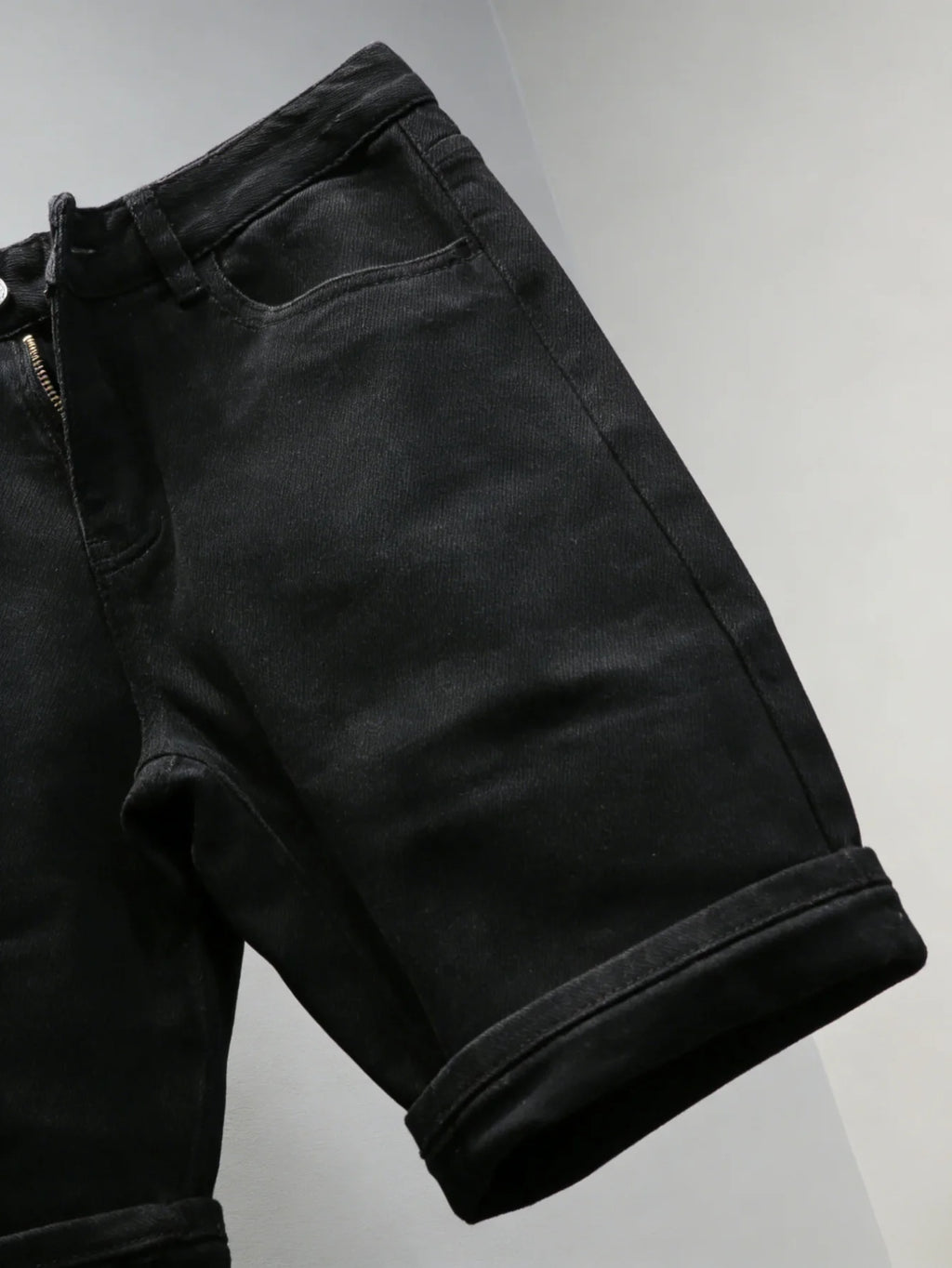 Plain Jeans Black Slim Denim Shorts For Man Light Retro Harajuku Style No accessories or belts included