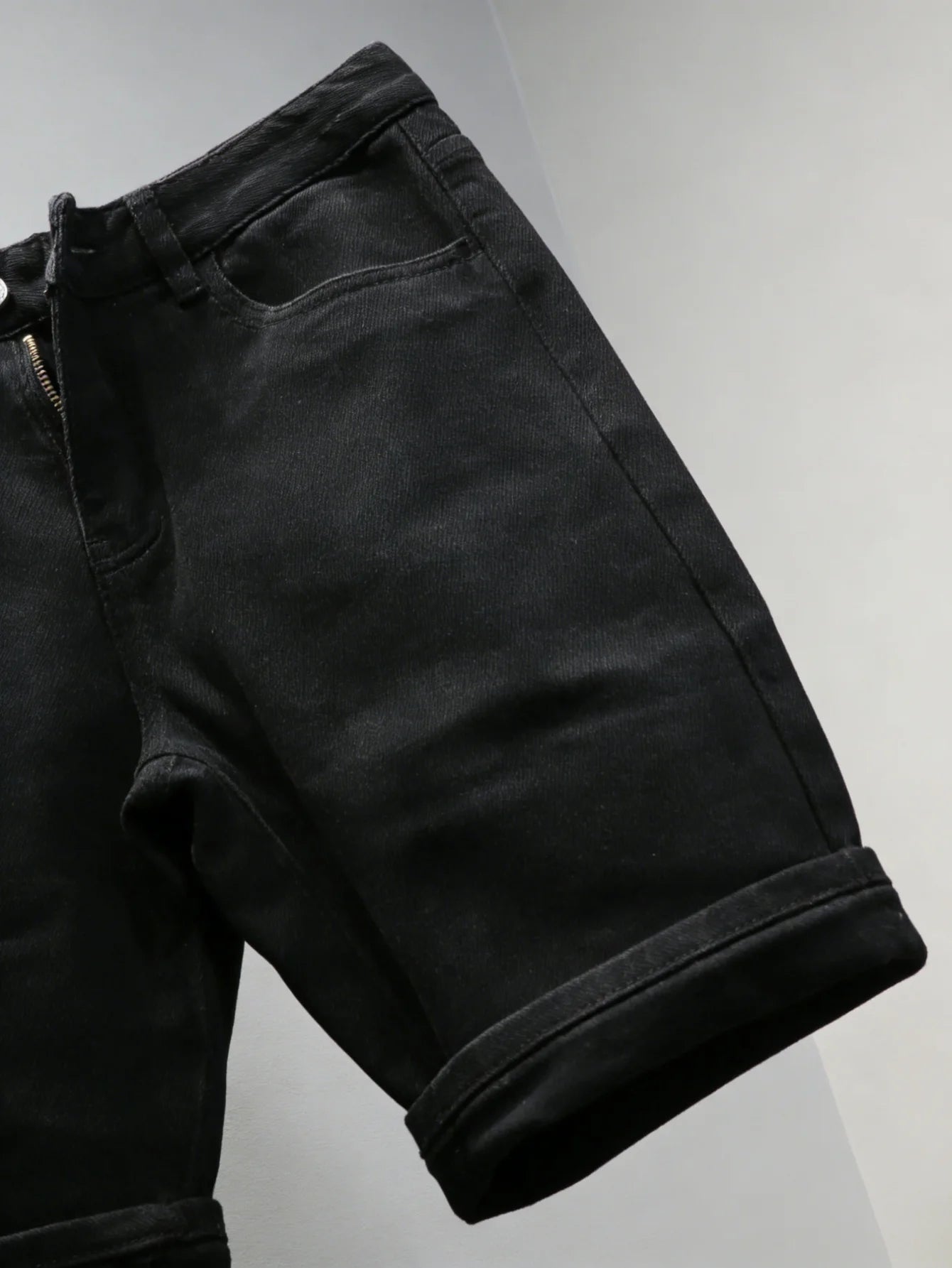 Plain Jeans Black Slim Denim Shorts For Man Light Retro Harajuku Style No accessories or belts included
