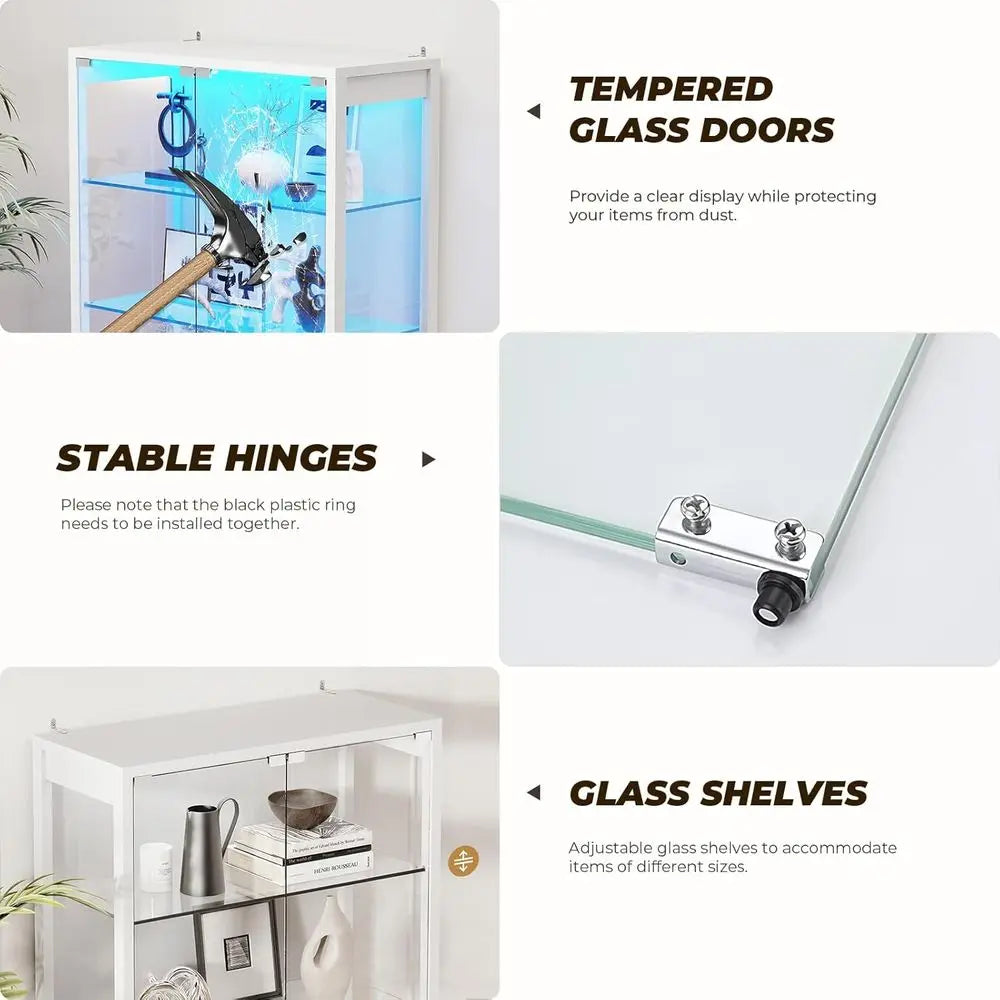 71 6-Tier Glass Door Display Cabinet with 3 Color Lights, Adjustable Shelves, and Human Body Sensor, White