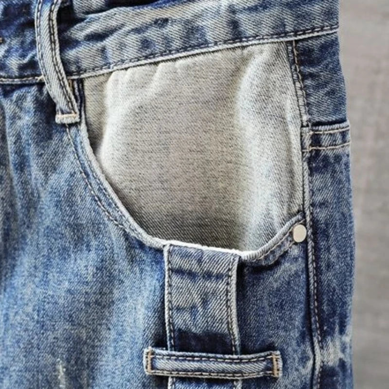 Men's Short Jeans Pants with Pockets Washing Blue Male Denim Shorts Sale Korean Fashion Jorts Thin Summer Streetwear Original Xl