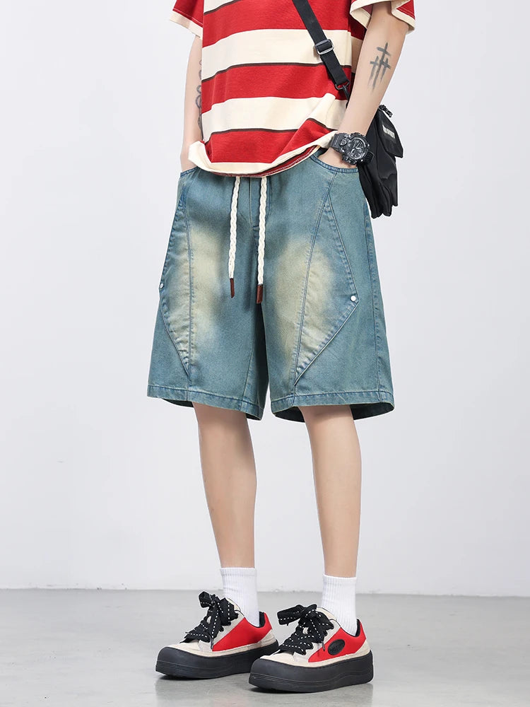 Summer Lyocell Denim Shorts Men Lightweight Baggy Jeans Shorts Big Size 8XL 7XL 6XL Wide Leg Straight Denim Short Pants