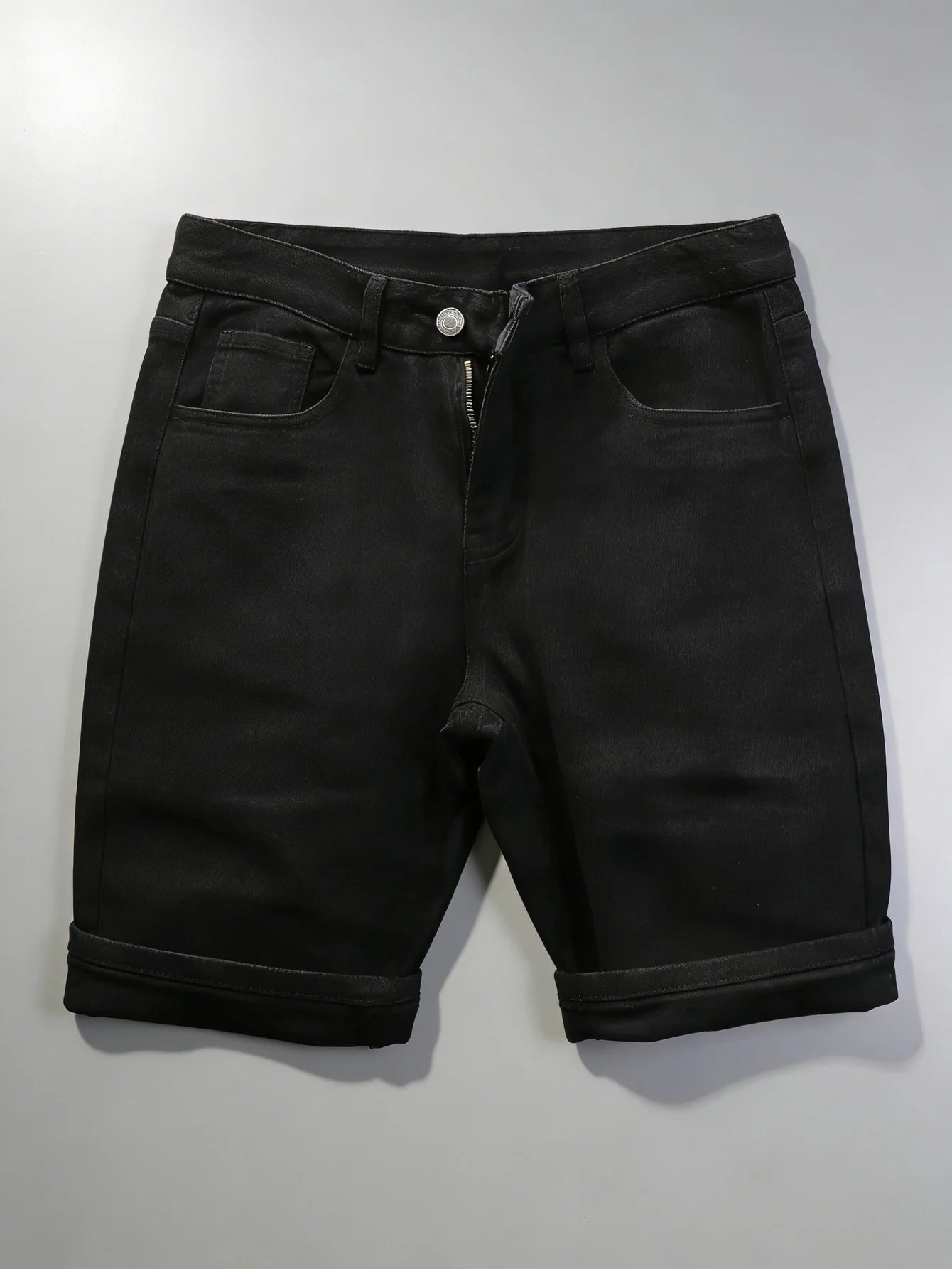 Plain Jeans Black Slim Denim Shorts For Man Light Retro Harajuku Style No accessories or belts included