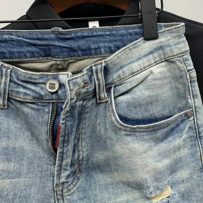 Straight Male Denim Shorts Ripped Jorts Distressed Retro Baggy Men's Short Jeans Pants Fitted Designer Y2k With Vintage Xl