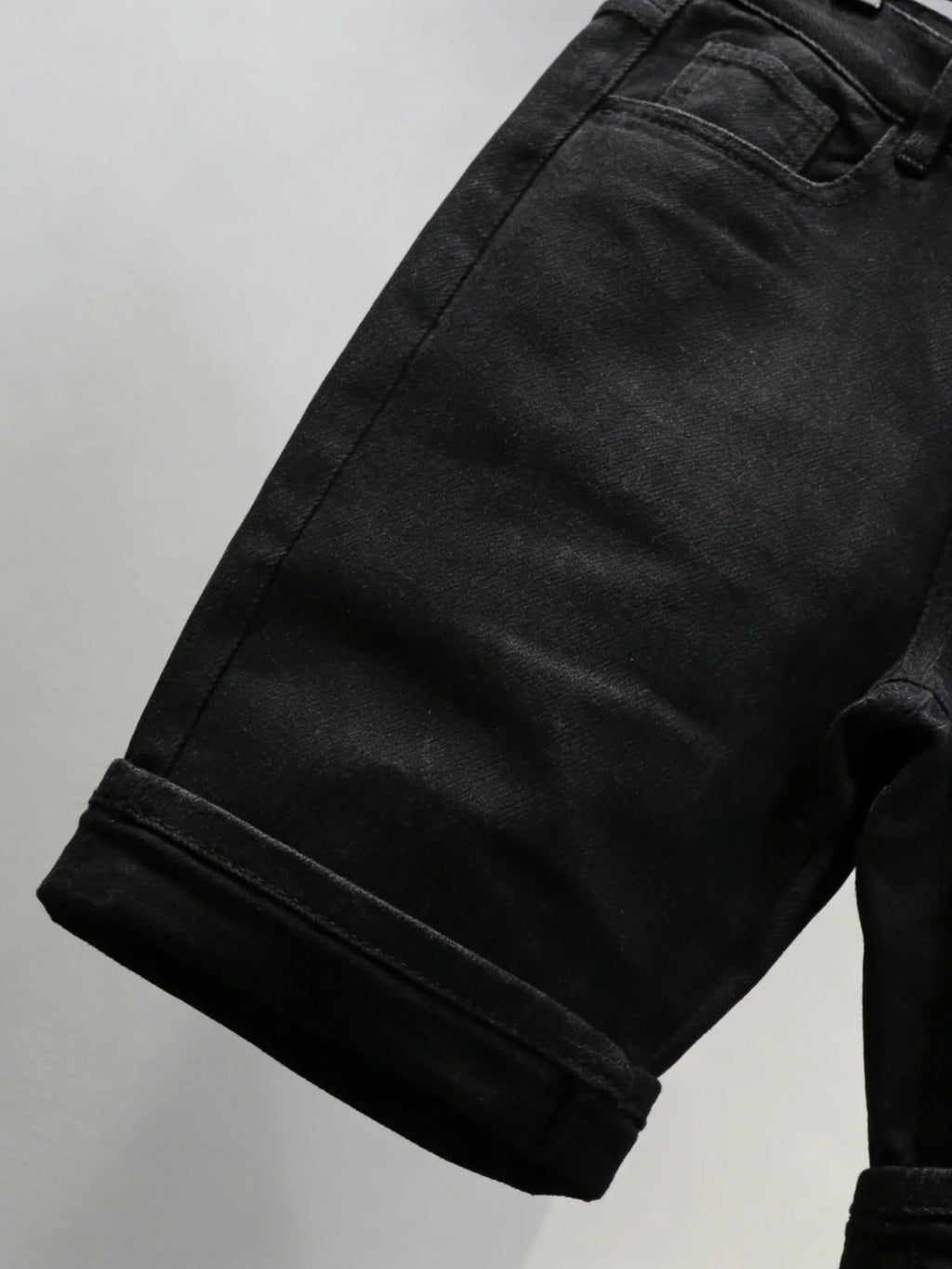 Plain Jeans Black Slim Denim Shorts For Man Light Retro Harajuku Style No accessories or belts included