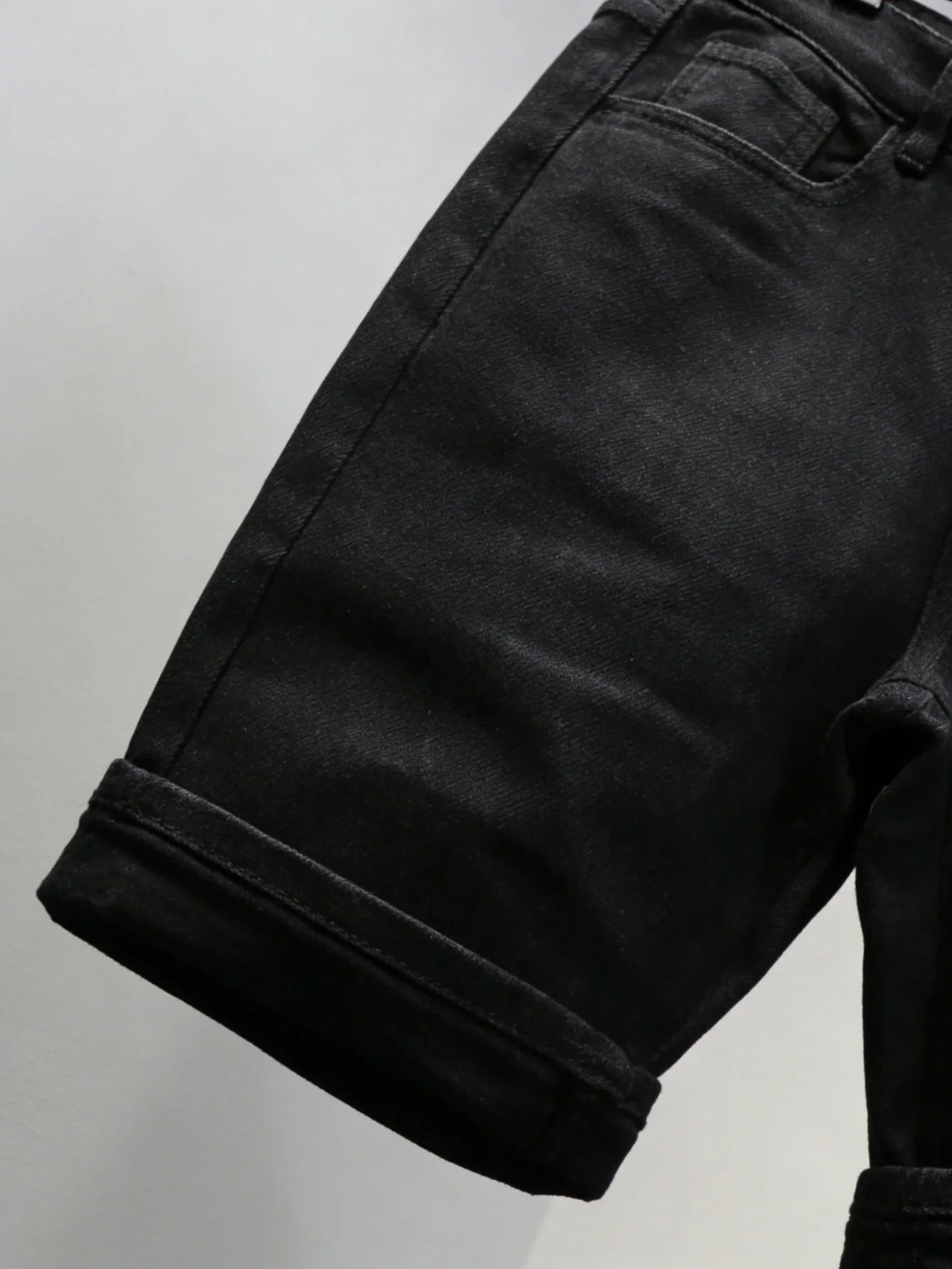 Plain Jeans Black Slim Denim Shorts For Man Light Retro Harajuku Style No accessories or belts included