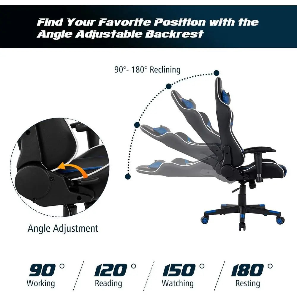 Ergonomic Reclining Racing-Style Gaming Chair with High Back, PU Leather, Adjustable Armrests & Swivel Base