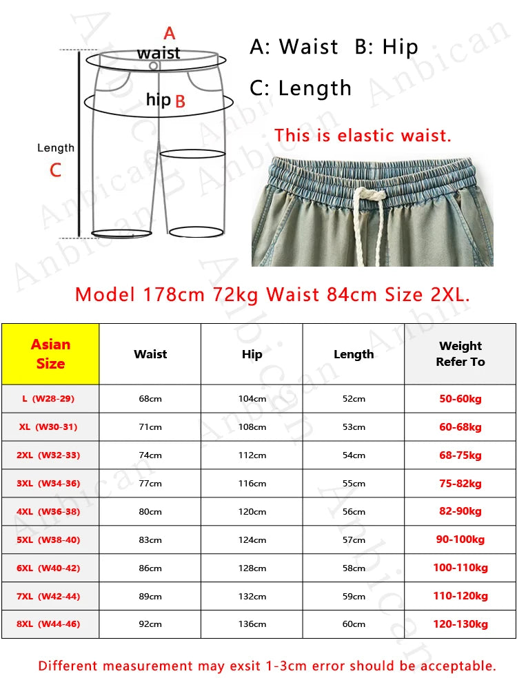 Summer Lyocell Denim Shorts Men Lightweight Baggy Jeans Shorts Big Size 8XL 7XL 6XL Wide Leg Straight Denim Short Pants