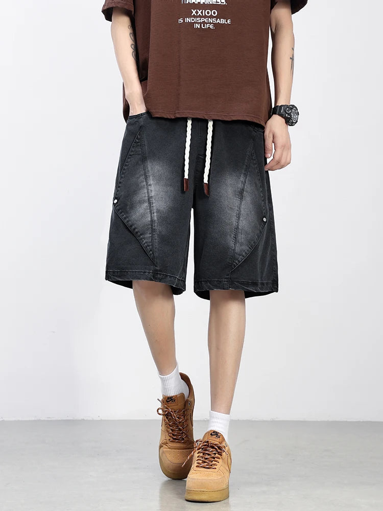 Summer Lyocell Denim Shorts Men Lightweight Baggy Jeans Shorts Big Size 8XL 7XL 6XL Wide Leg Straight Denim Short Pants