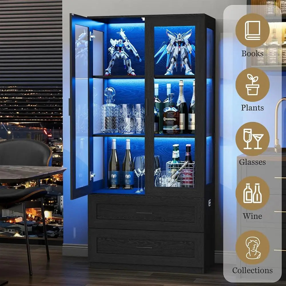 LED-Illuminated Acrylic Display Cabinet, 67 Curio Storage for Collectibles, Sensor-Activated, Ideal for Home Office or Living Ro