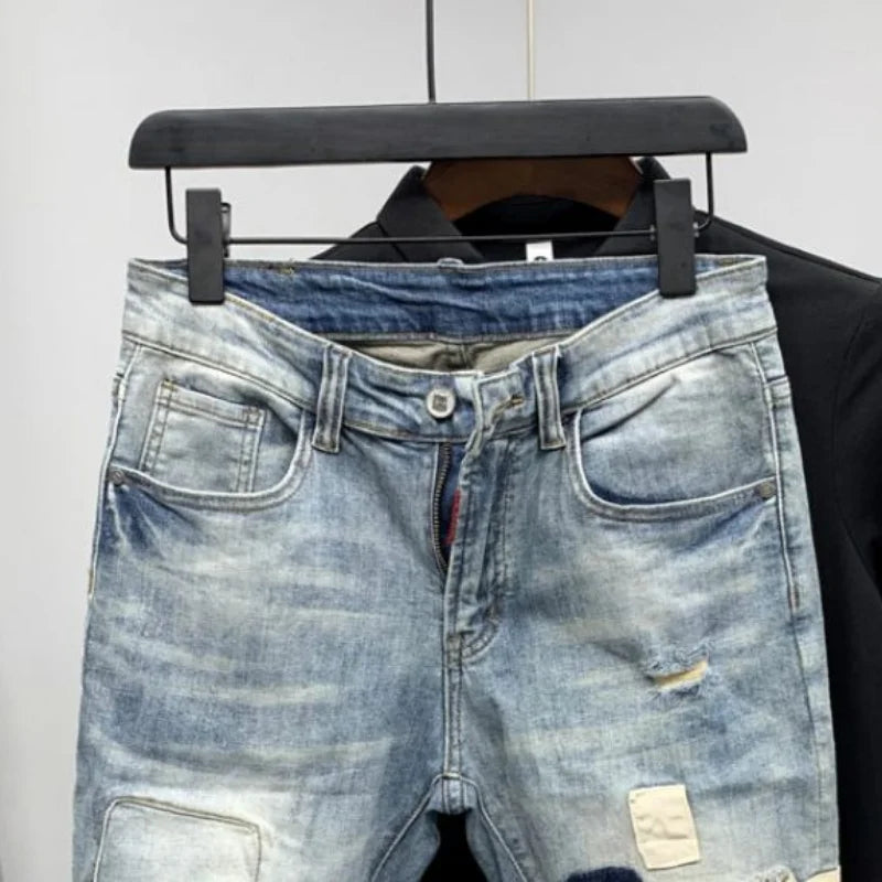 Straight Male Denim Shorts Ripped Jorts Distressed Retro Baggy Men's Short Jeans Pants Fitted Designer Y2k With Vintage Xl