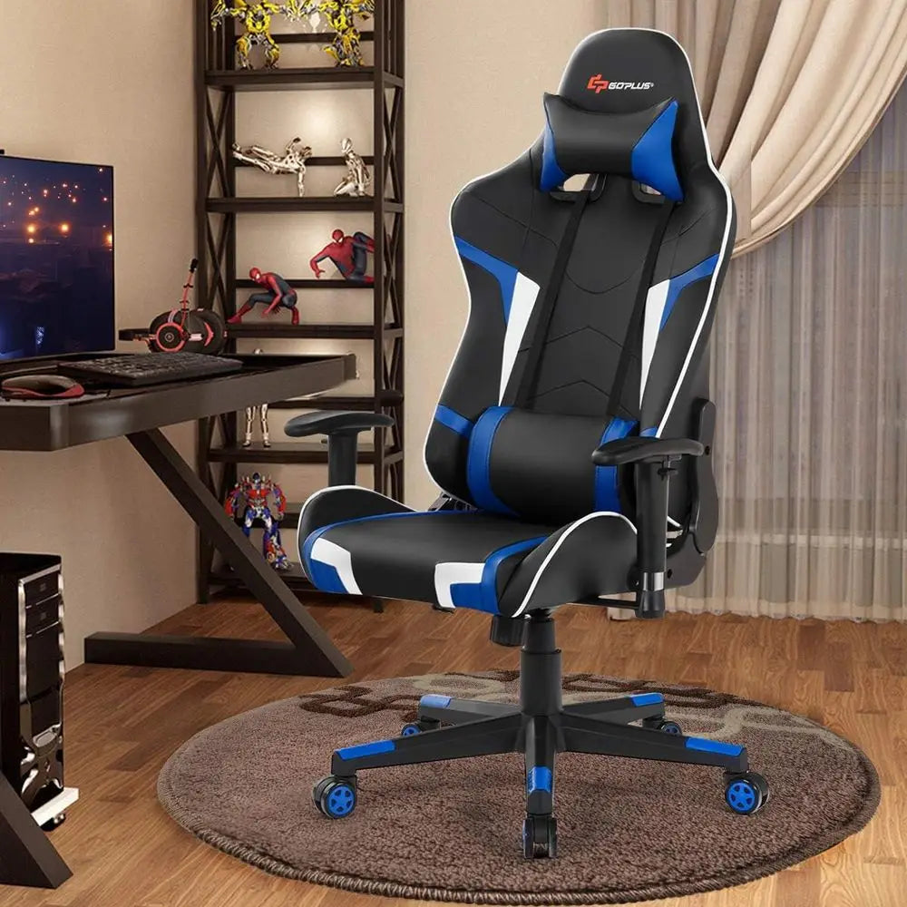 Ergonomic Reclining Racing-Style Gaming Chair with High Back, PU Leather, Adjustable Armrests & Swivel Base