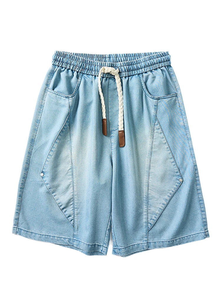 Summer Lyocell Denim Shorts Men Lightweight Baggy Jeans Shorts Big Size 8XL 7XL 6XL Wide Leg Straight Denim Short Pants