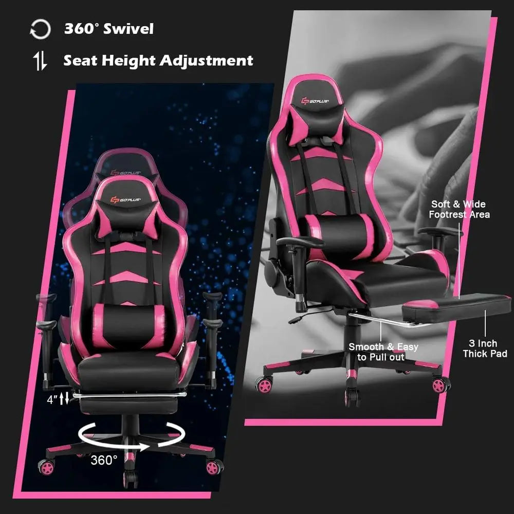 Ergonomic High-Back PU Leather Swivel Gaming Chair with Reclining Backrest, Adjustable Seat Height and Footrest