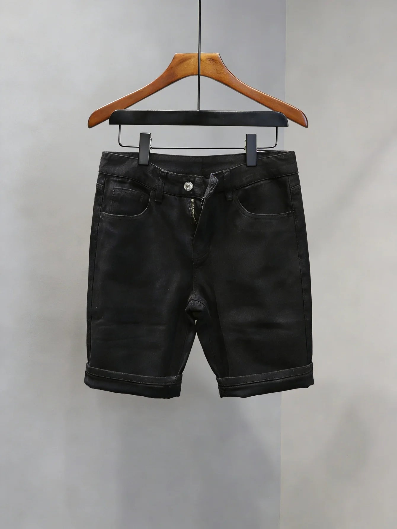 Plain Jeans Black Slim Denim Shorts For Man Light Retro Harajuku Style No accessories or belts included