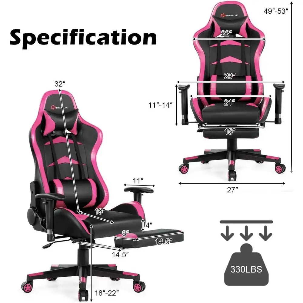 Ergonomic High-Back PU Leather Swivel Gaming Chair with Reclining Backrest, Adjustable Seat Height and Footrest
