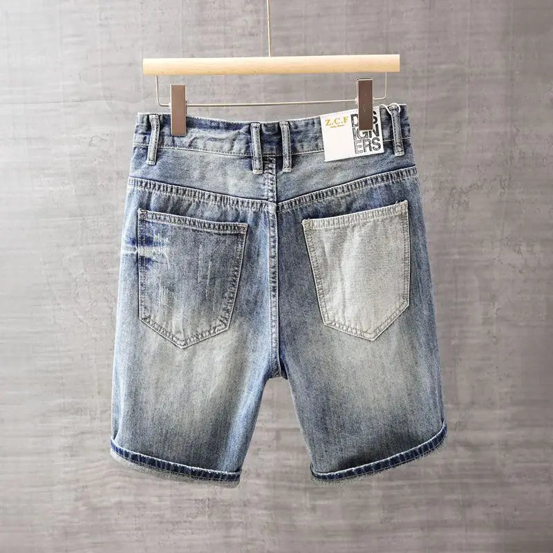 Men's Short Jeans Pants with Pockets Washing Blue Male Denim Shorts Sale Korean Fashion Jorts Thin Summer Streetwear Original Xl