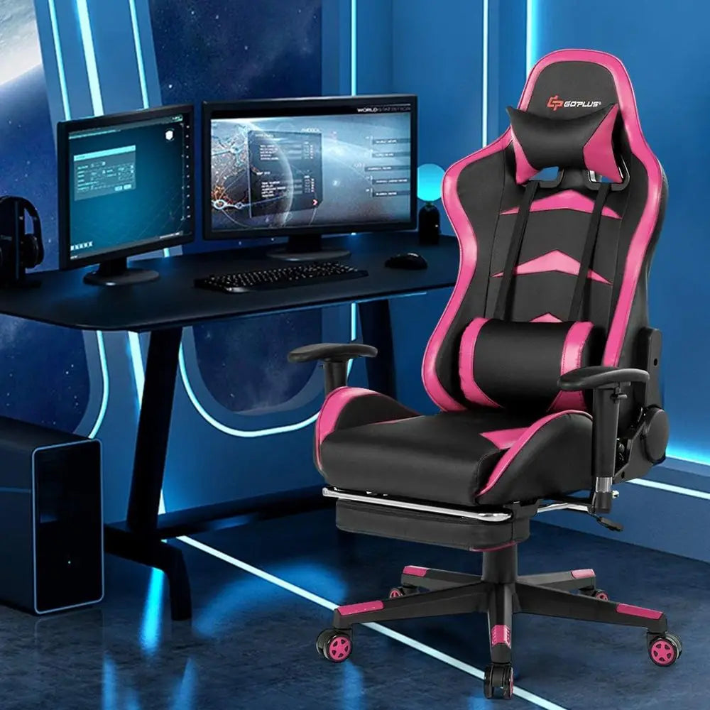 Ergonomic High-Back PU Leather Swivel Gaming Chair with Reclining Backrest, Adjustable Seat Height and Footrest