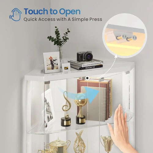 5-Tier White Display Cabinet with Glass Shelves, RGB Lights & Human Body Sensor for Collectibles/Toys Storage