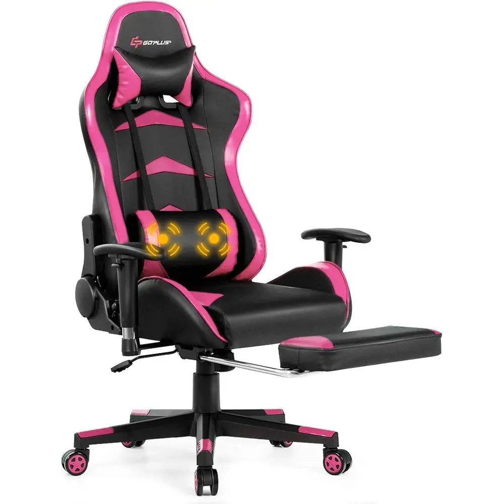 Ergonomic High-Back PU Leather Swivel Gaming Chair with Reclining Backrest, Adjustable Seat Height and Footrest
