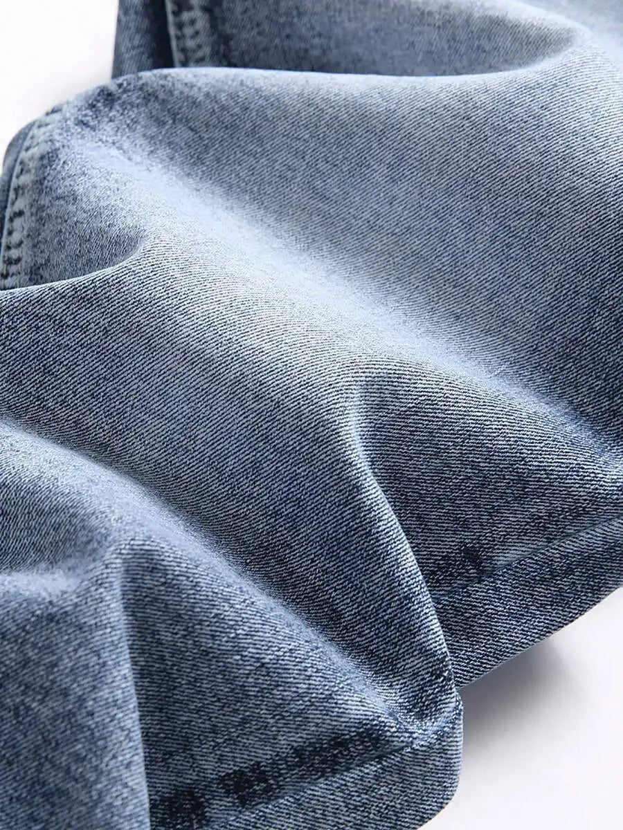 Mens Stretch Slim Fit Denim Jeans With Distressed Wash And Cuffed Hems