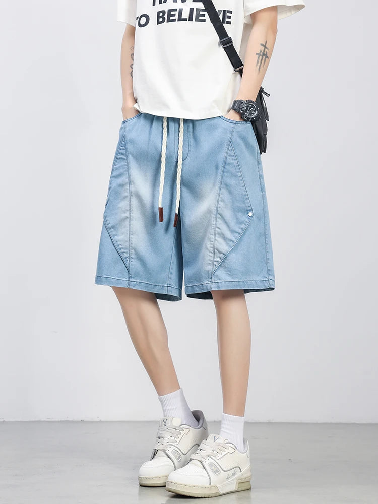Summer Lyocell Denim Shorts Men Lightweight Baggy Jeans Shorts Big Size 8XL 7XL 6XL Wide Leg Straight Denim Short Pants