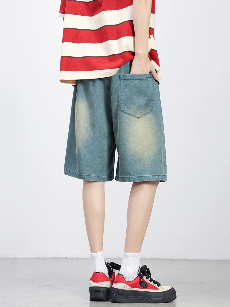 Summer Lyocell Denim Shorts Men Lightweight Baggy Jeans Shorts Big Size 8XL 7XL 6XL Wide Leg Straight Denim Short Pants