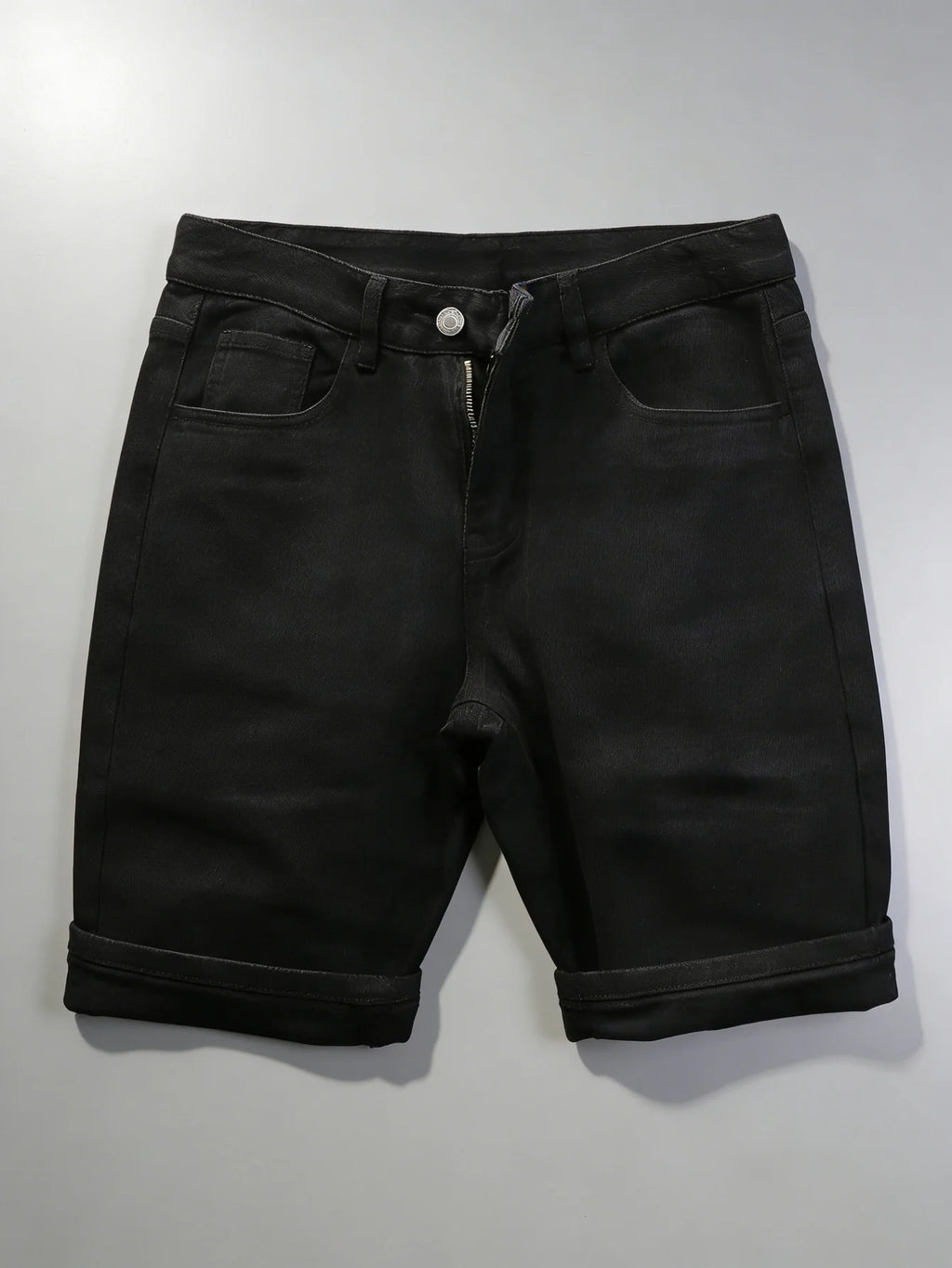 Plain Jeans Black Slim Denim Shorts For Man Light Retro Harajuku Style No accessories or belts included