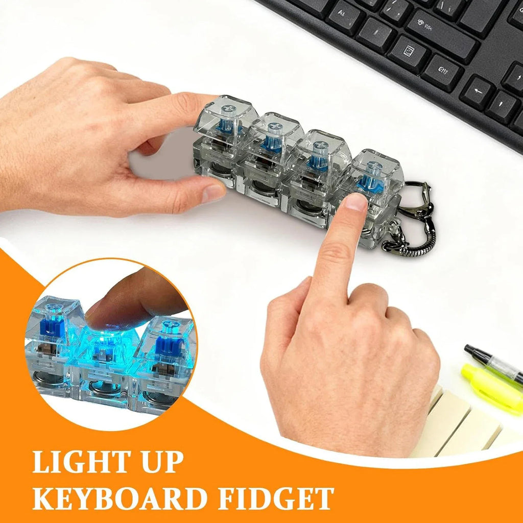 Keyboard Fidget Toy Mini Gift Led Light Up Keychain Stress Relief Toy Transparent Four Key Clicker Office Desk Kids Birthday