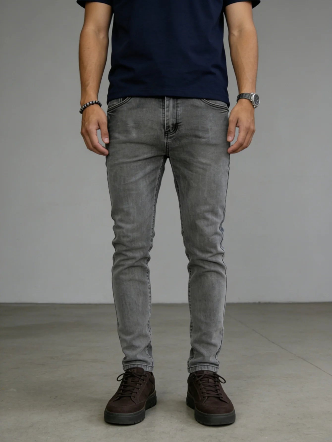 Gray Y2k Drip Slim Fit Jeans For Man Original Unisex Street Casual Denim Pants No accessories or belts included