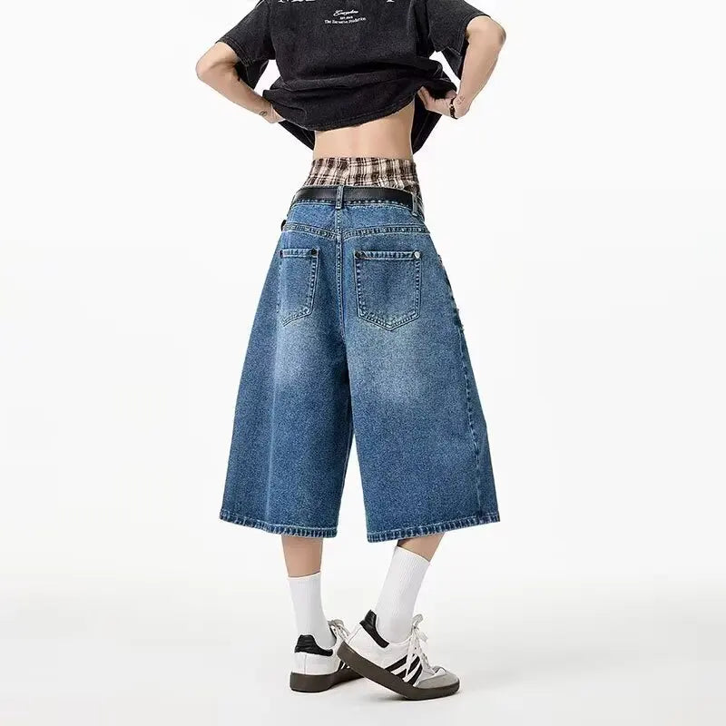 Summer American-style Design Niche Denim Cropped Pants For Men Washed Loose Mid-length Short Jeans