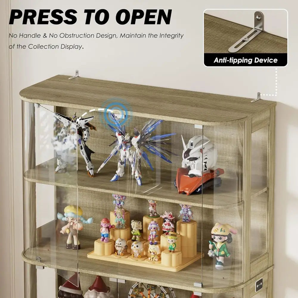 47.2 Glass-Door 4-Tier Display Cabinet with LED Lights, Touch-Open Doors, and Human Body Sensor for Collectibles and Artwork