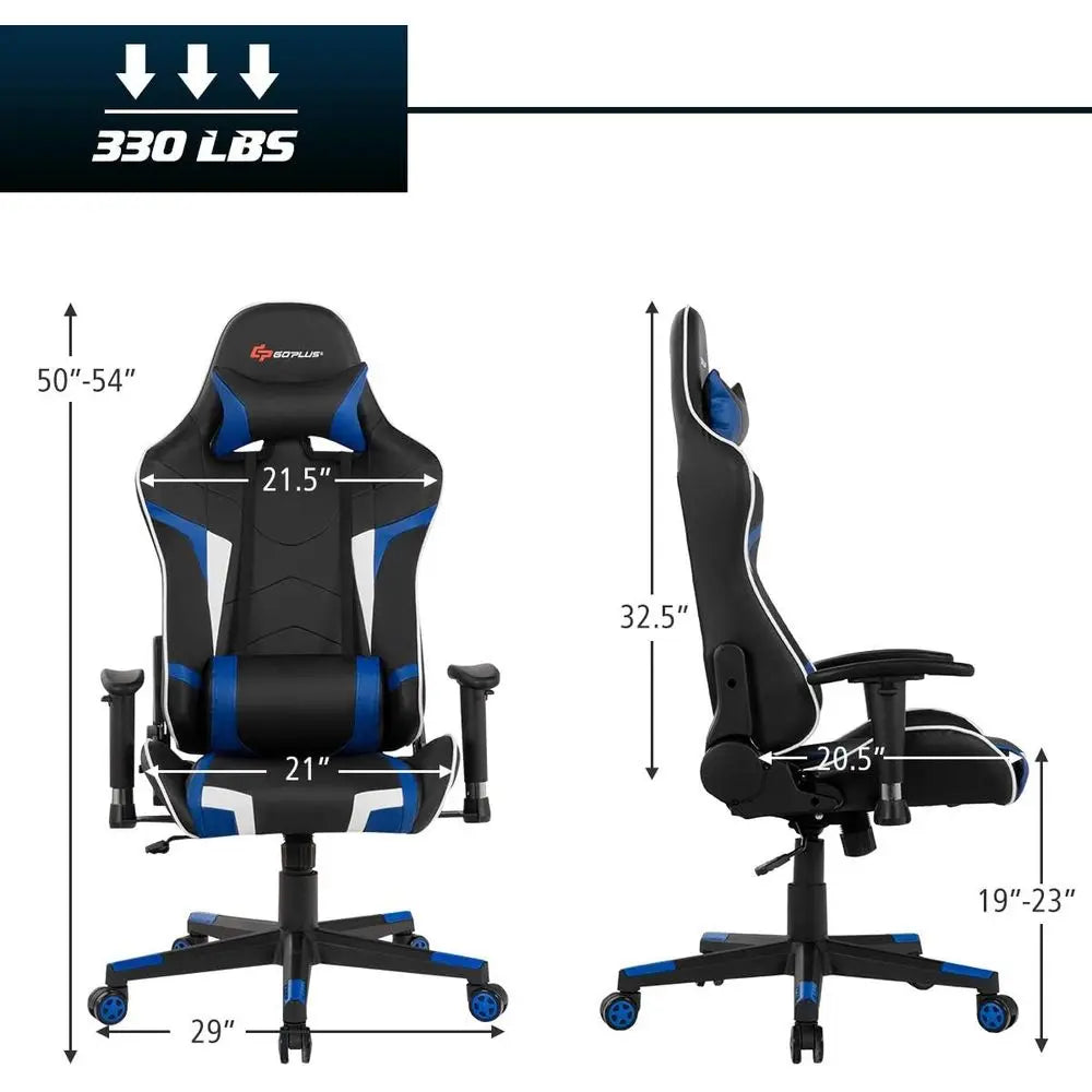 Ergonomic Reclining Racing-Style Gaming Chair with High Back, PU Leather, Adjustable Armrests & Swivel Base