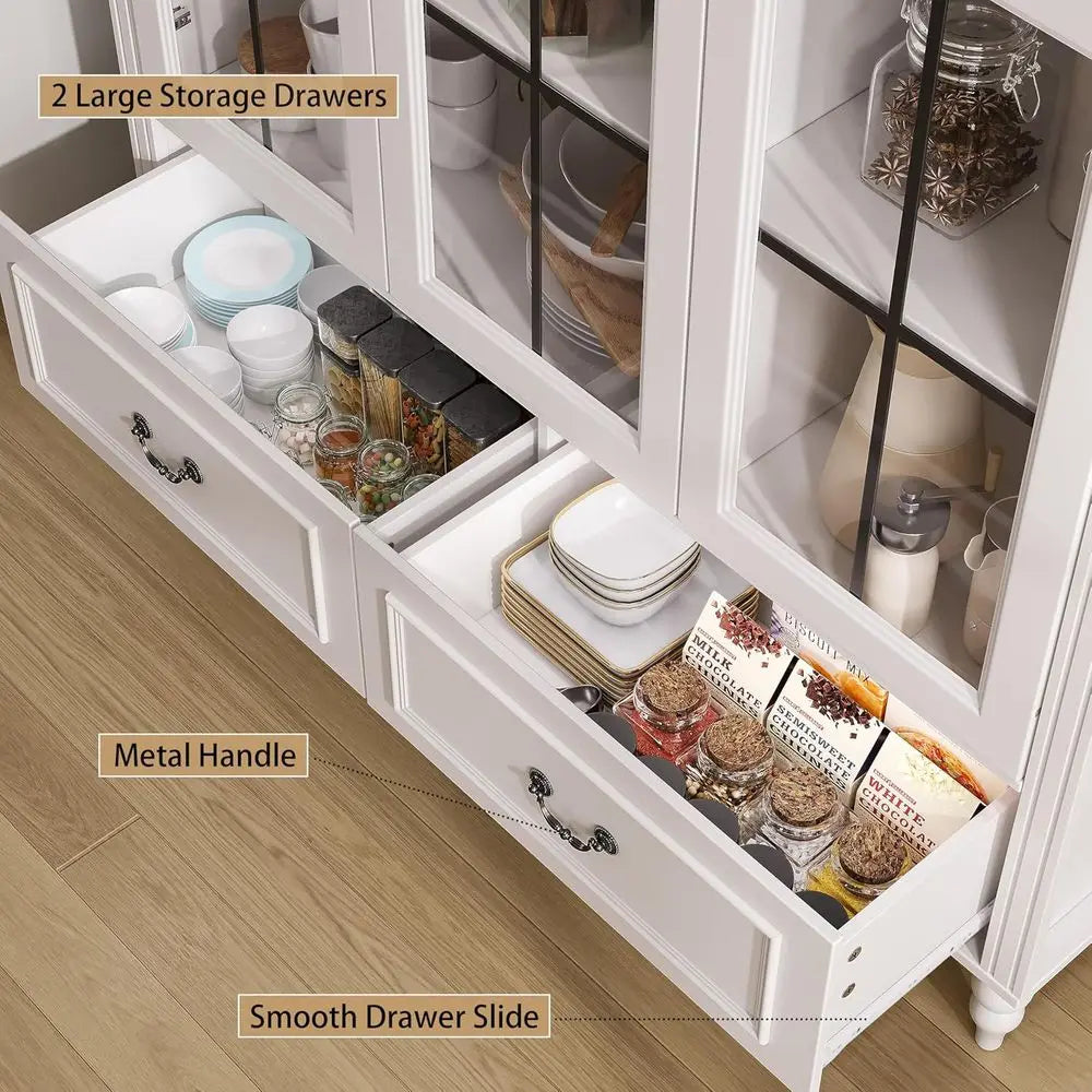 70.8 Tall Arched Kitchen Pantry Cabinet with Glass Door, Display & Adjustable Shelving, White