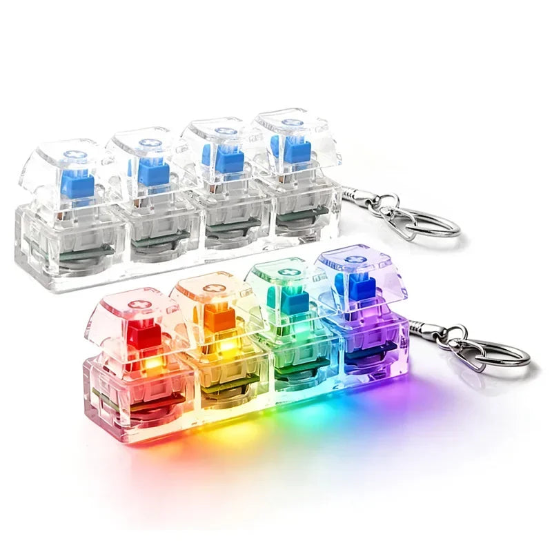 Keyboard Fidget Toy Mini Gift Led Light Up Keychain Stress Relief Toy Transparent Four Key Clicker Office Desk Kids Birthday