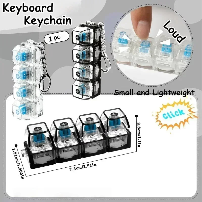 Keyboard Fidget Toy Mini Gift Led Light Up Keychain Stress Relief Toy Transparent Four Key Clicker Office Desk Kids Birthday
